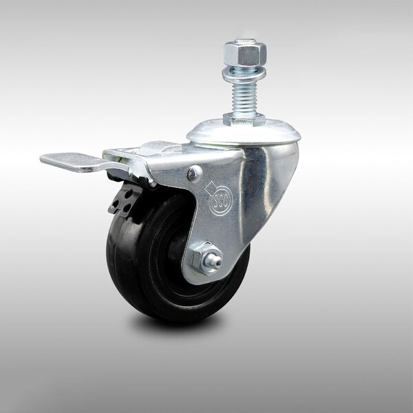 3.5 Inch SS Hard Rubber Swivel 1/2 Inch Threaded Stem Caster with Total Lock Brake